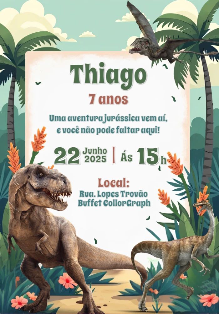 Convite de Aniversário Dinossauros para Editar Online