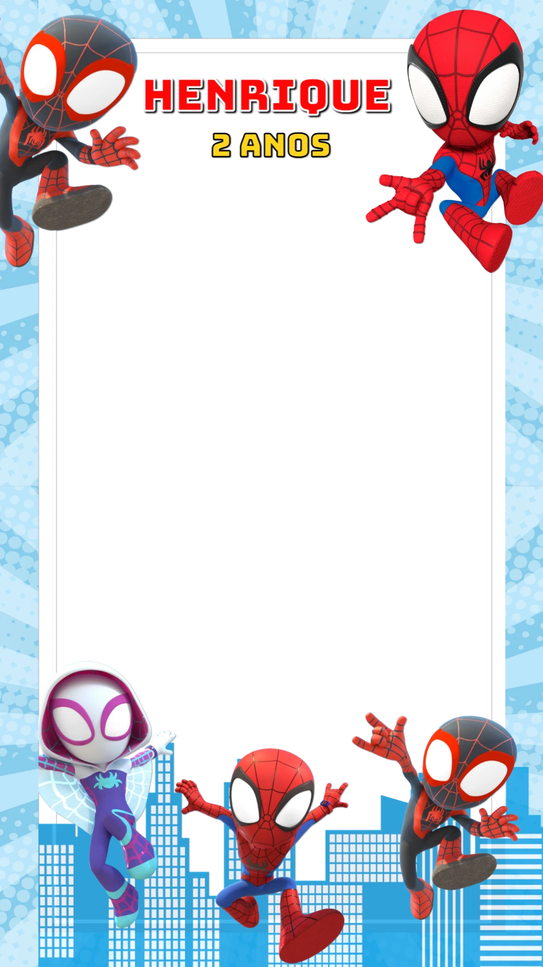 Moldura Aniversário Spidey e Amigos para Editar Online