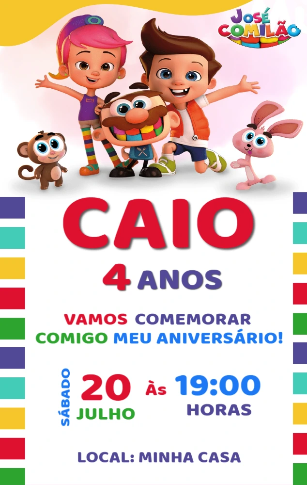 Convite Aniversário José Comilão para Editar Online