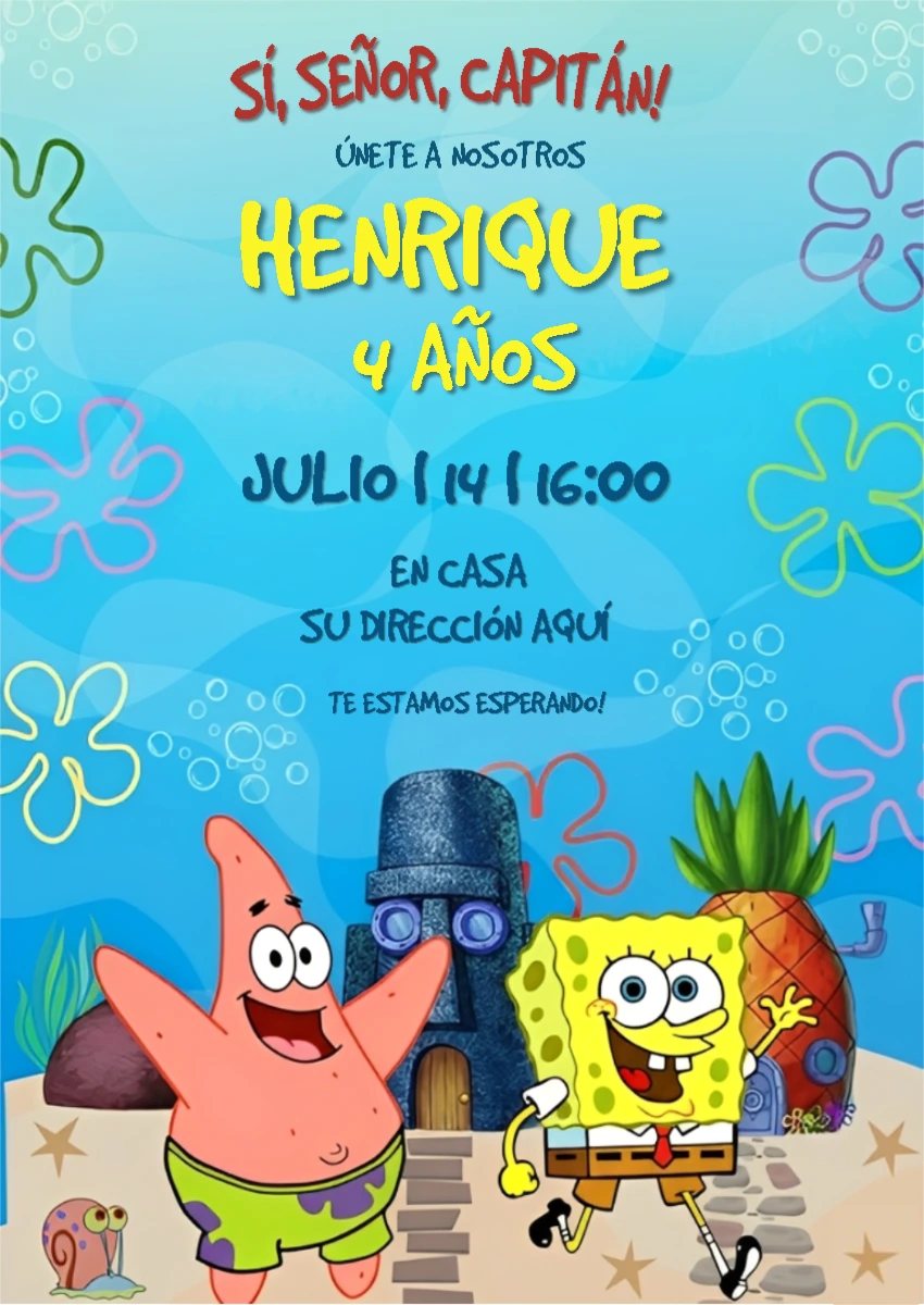 Invitación de Cumpleaños de Bob Esponja para Editar Online