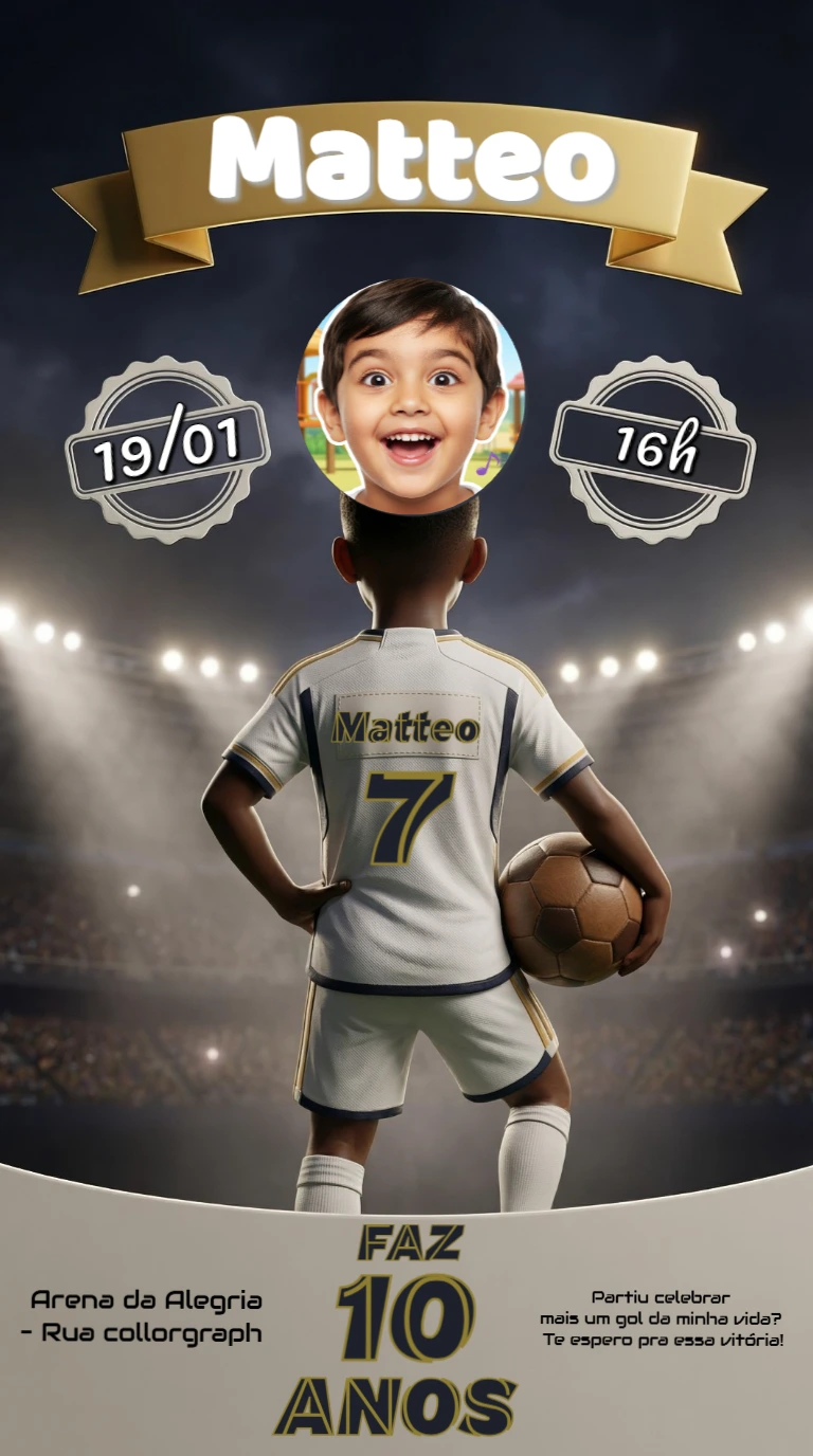 Convite Aniversário Futebol com Foto para Editar Online