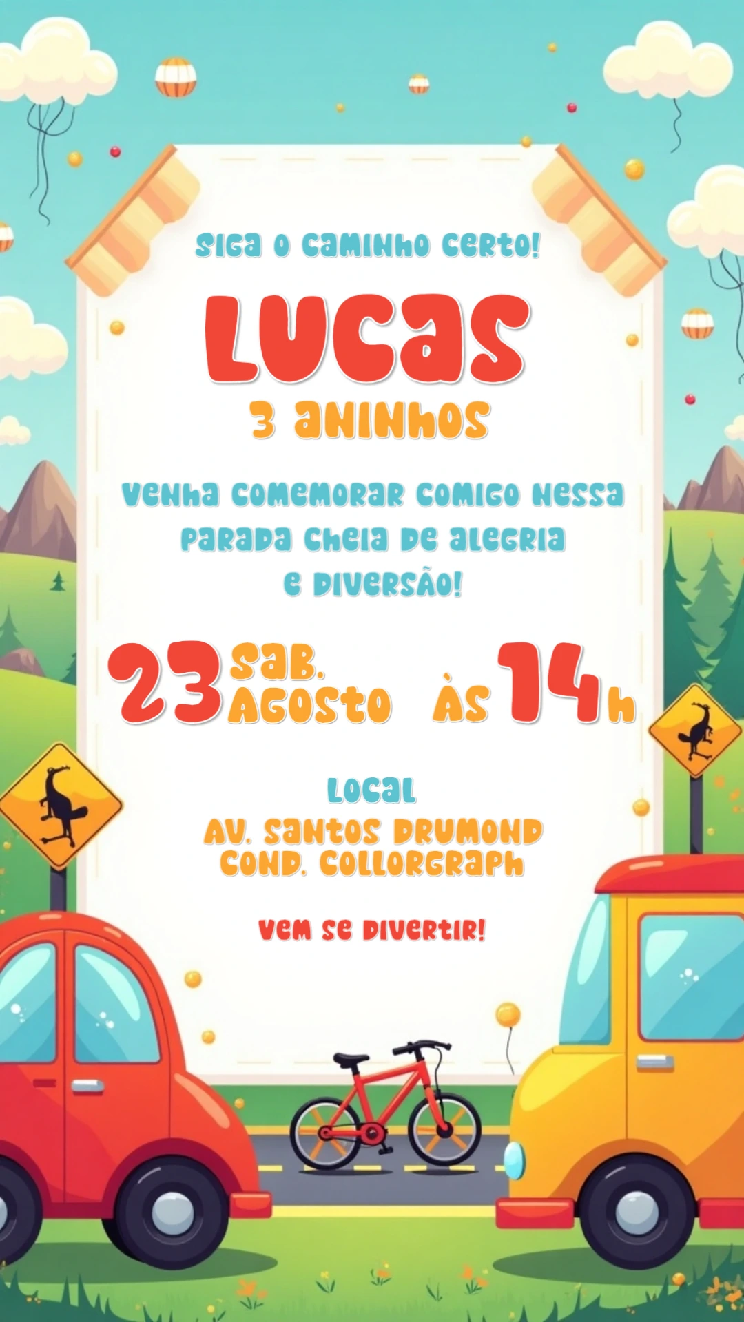 Convite de Aniversário Meios de Transporte para Editar Online