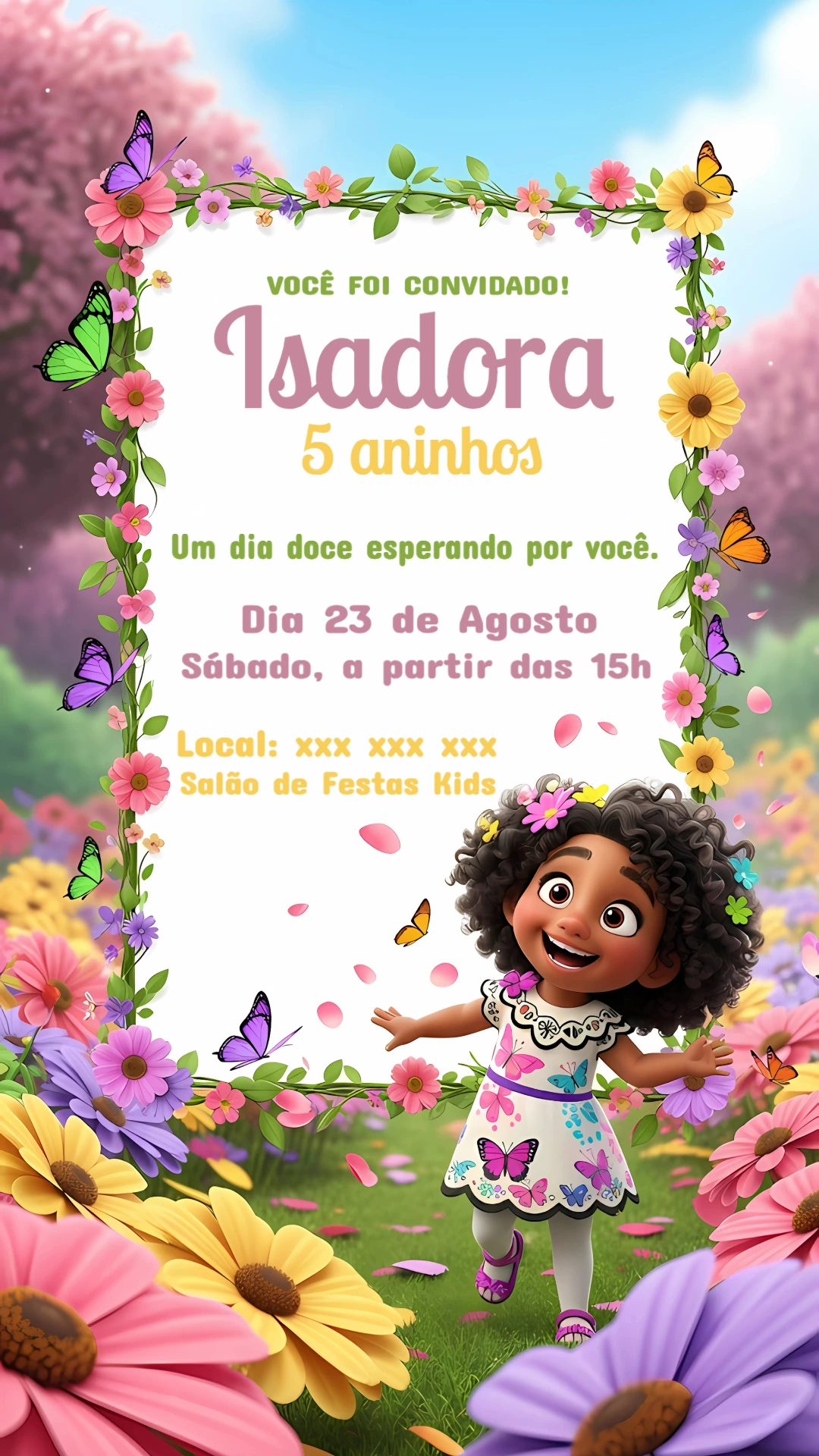 Convite Aniversário Jardim Encantado com Borboletas para Editar