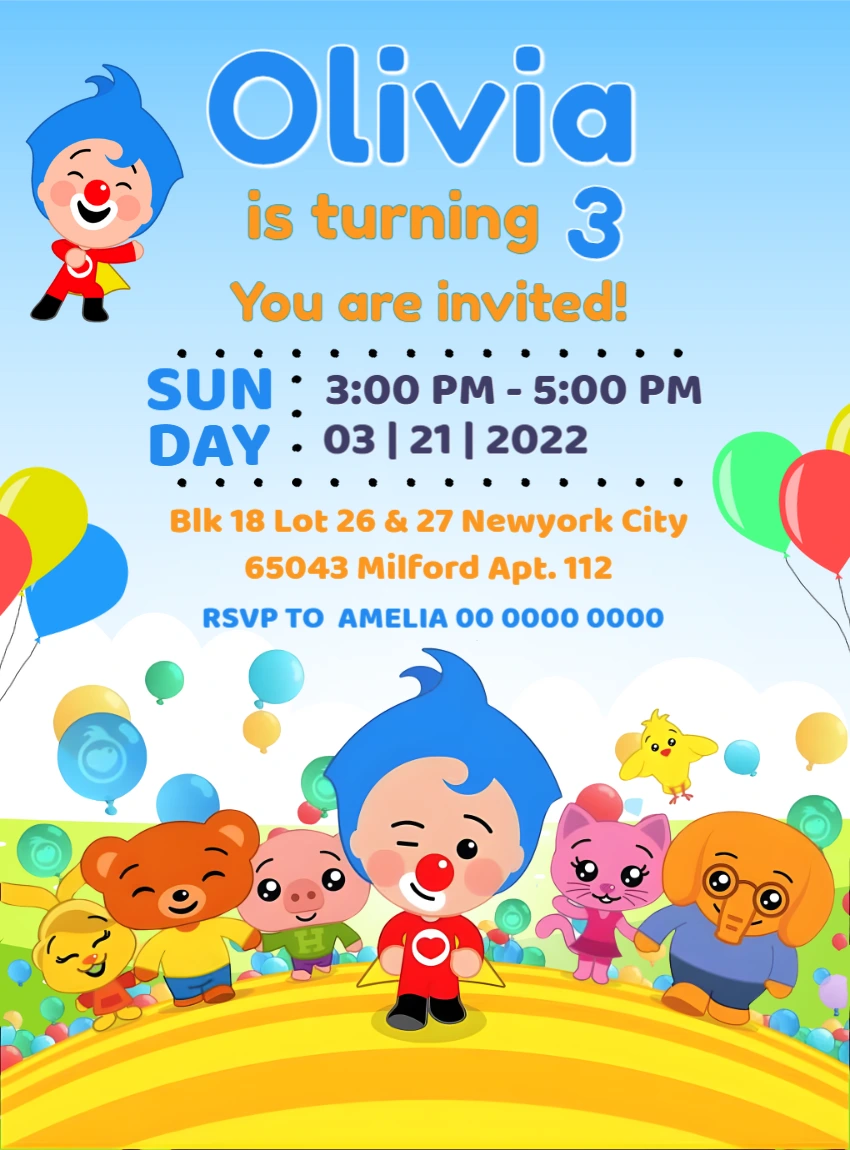 Plim Plim Birthday Party Invitation Editable Online