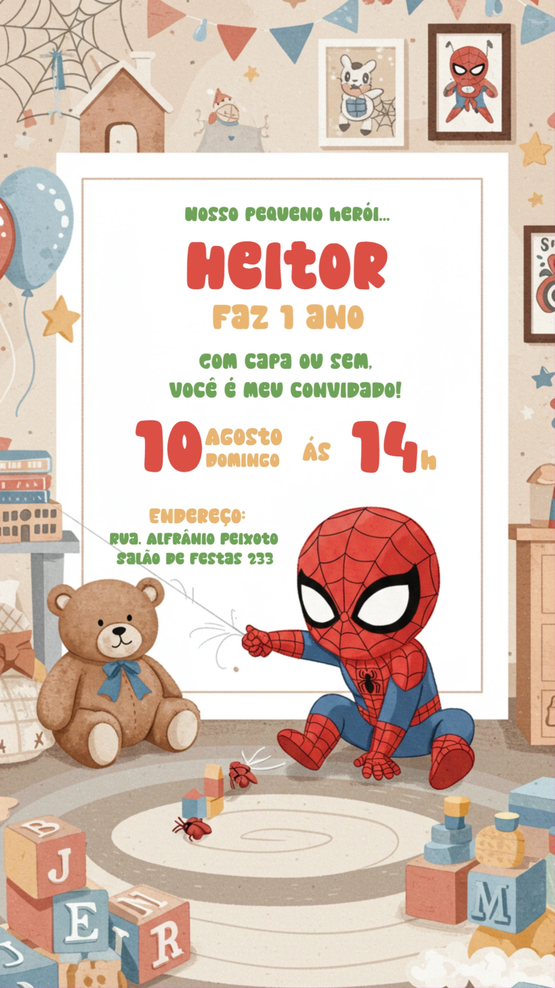 Convite Aniversário Homem Aranha Baby para Editar Online