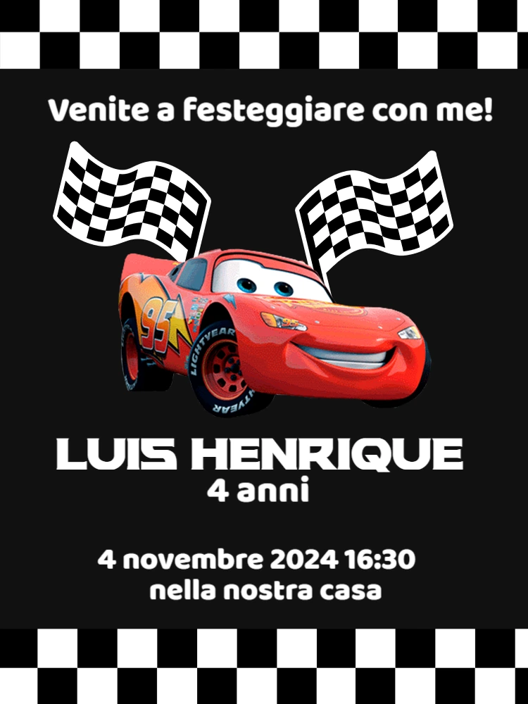 Invito Compleanno Cars con Saetta McQueen da Modificare
