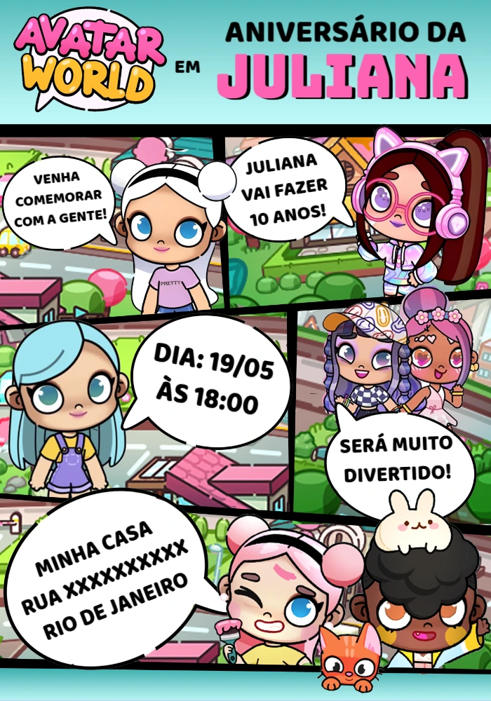 Convite Aniversário Avatar World para Editar Online