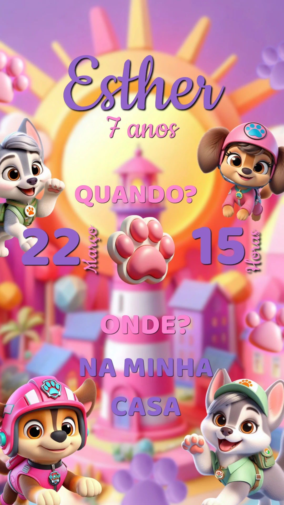 Convite Aniversário Patrulha Canina Menina para Editar Online