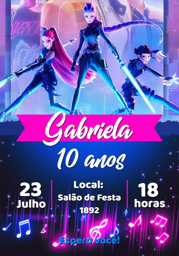 Convite de Aniversário Guerreiras do Kpop para Editar Online