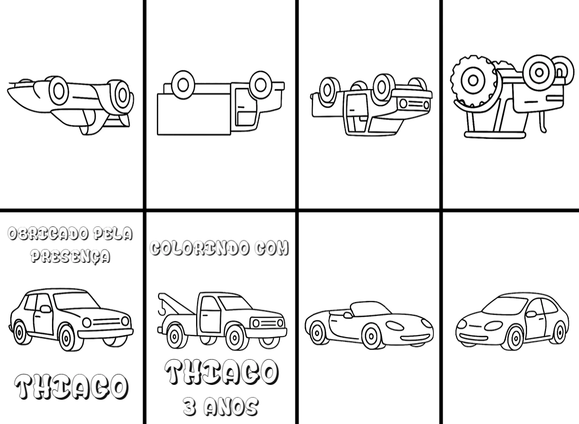 Mini Livro de Colorir Carros Editável para Festa Infantil