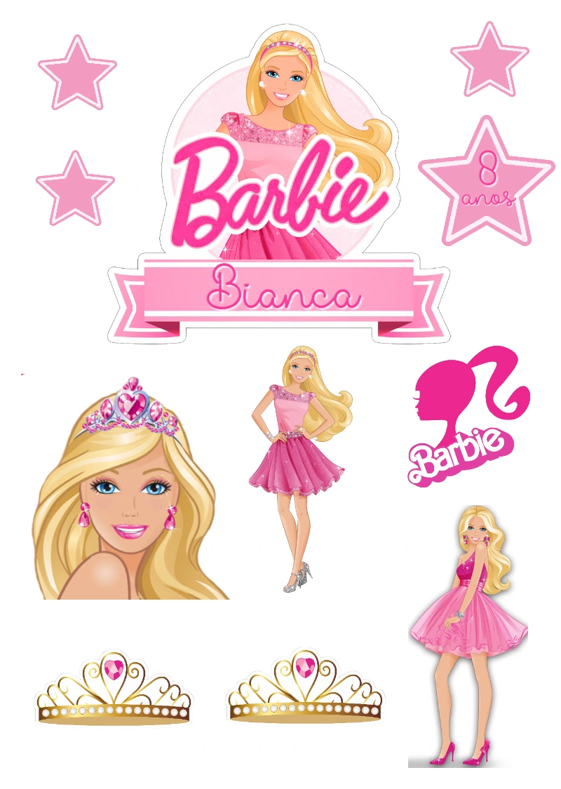 Kit Topper Topo de Bolo Barbie para Editar e Imprimir