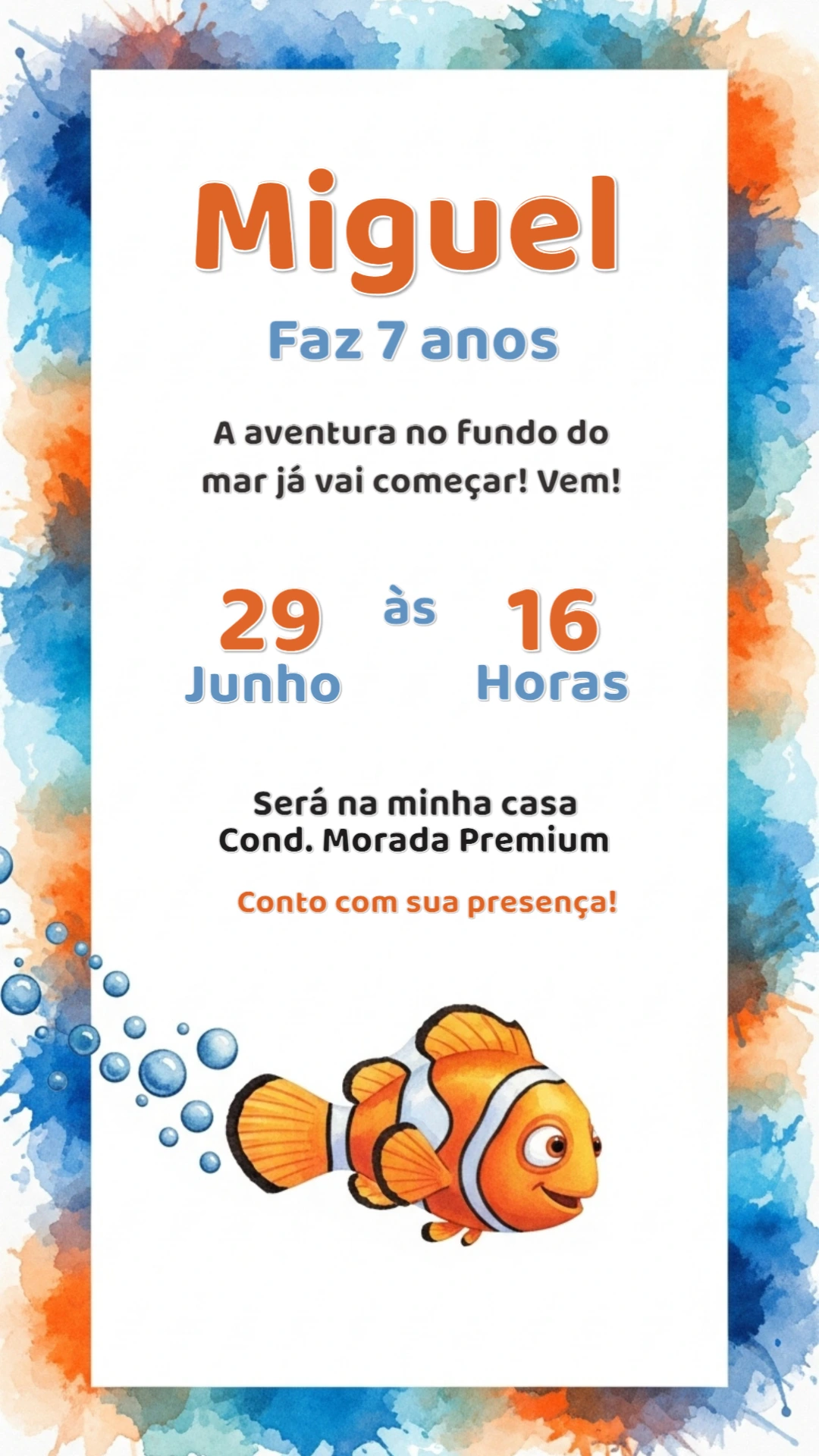 Convite Aniversário Fundo do Mar Procurando Nemo para Editar