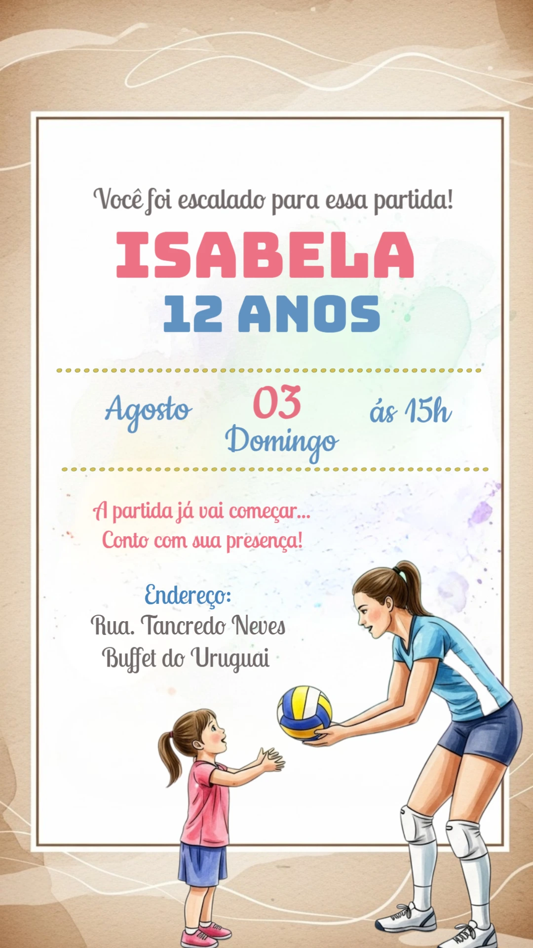 Convite de Aniversário Vôlei Feminino para Editar Online