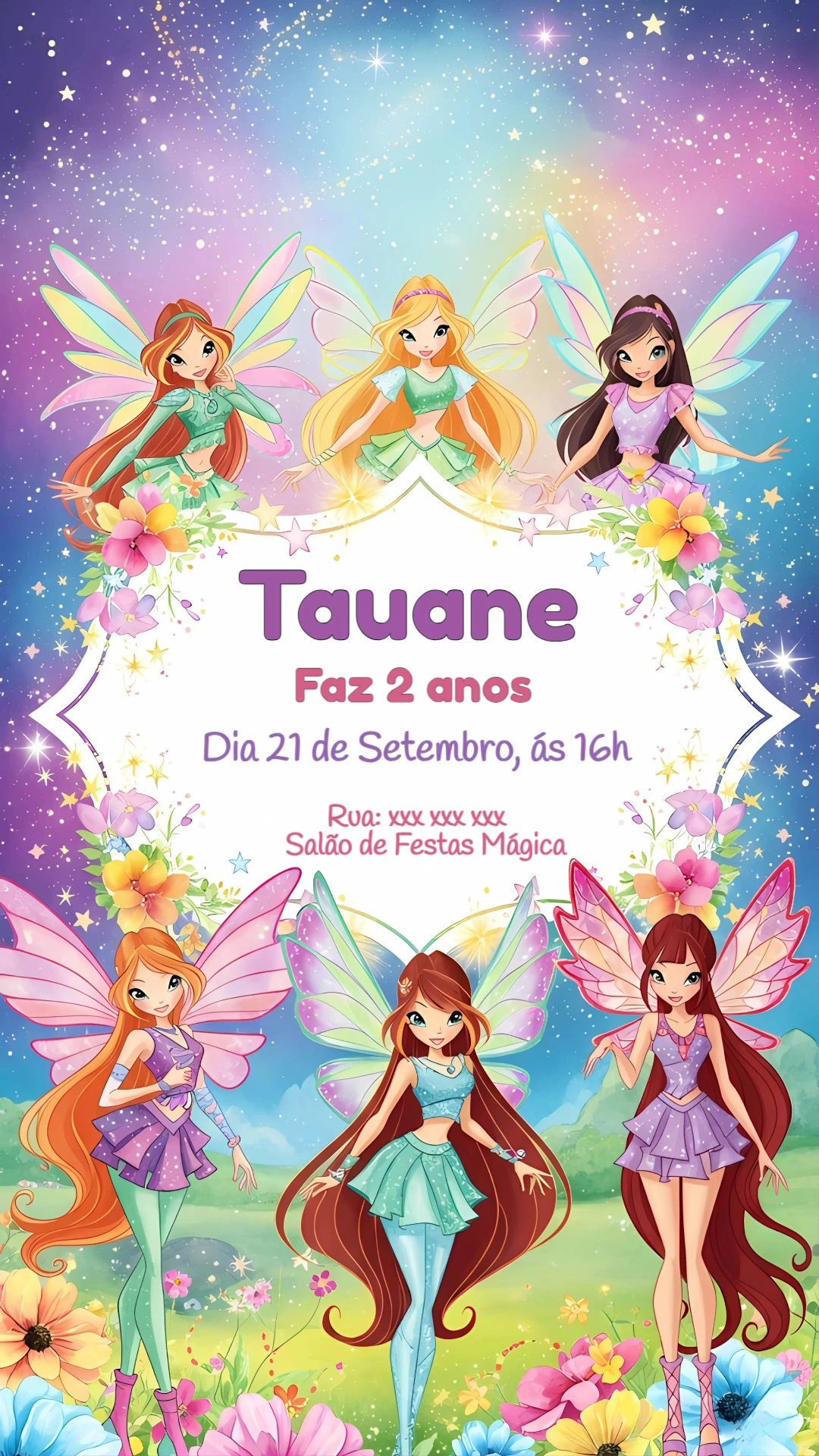 Convite de Aniversário Winx Club para Editar Online