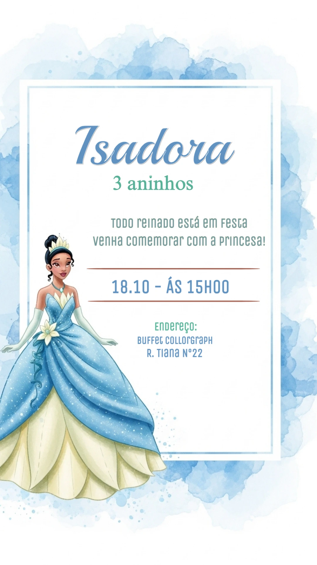 Convite de Aniversário Princesa Tiana para Editar Online