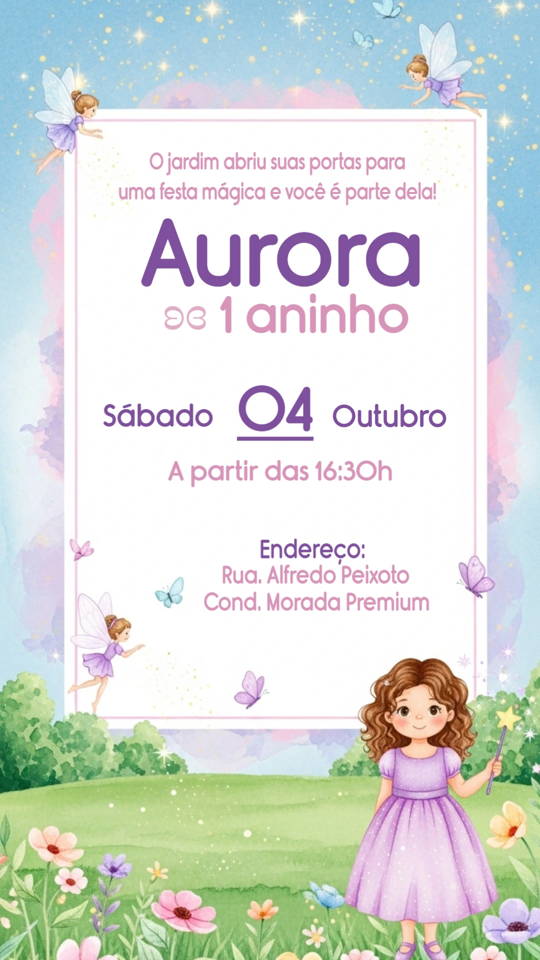 Convite Aniversário Jardim Encantado das Fadas para Editar