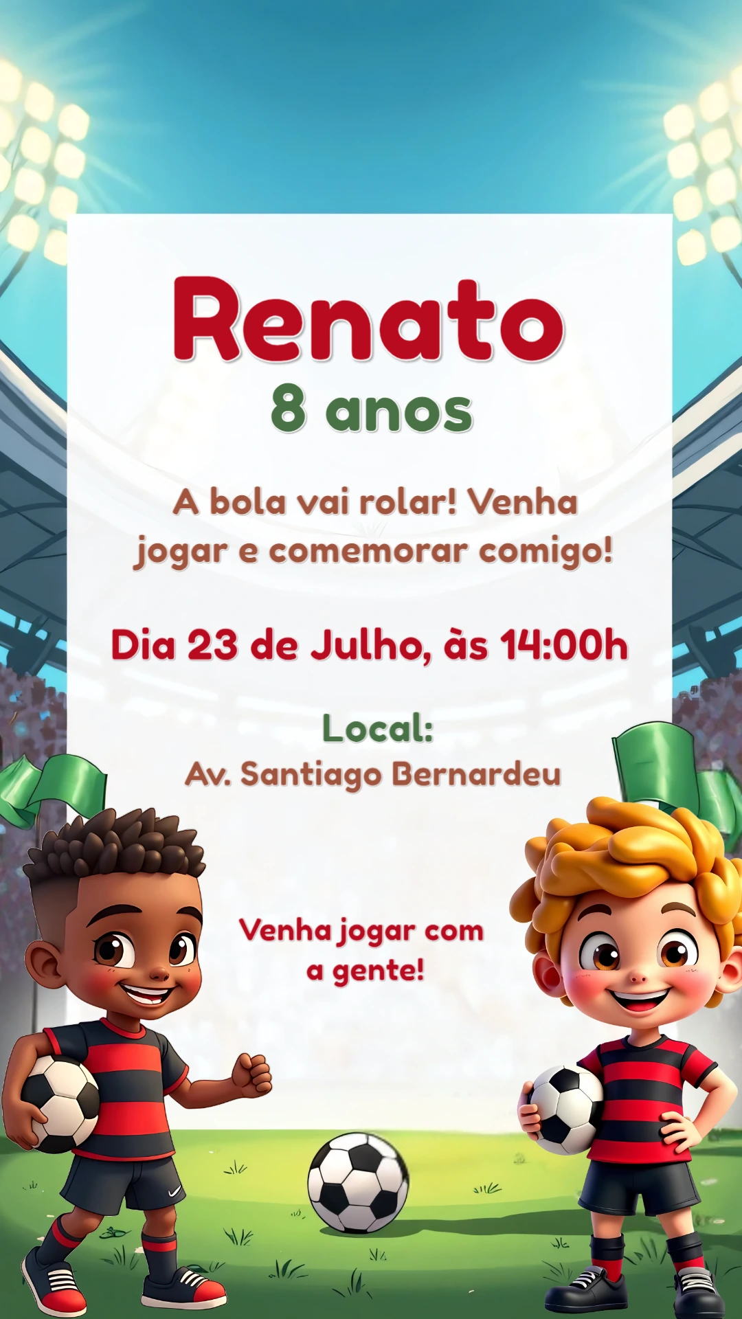 Convite de Aniversário Futebol com Jogadores para Editar Online