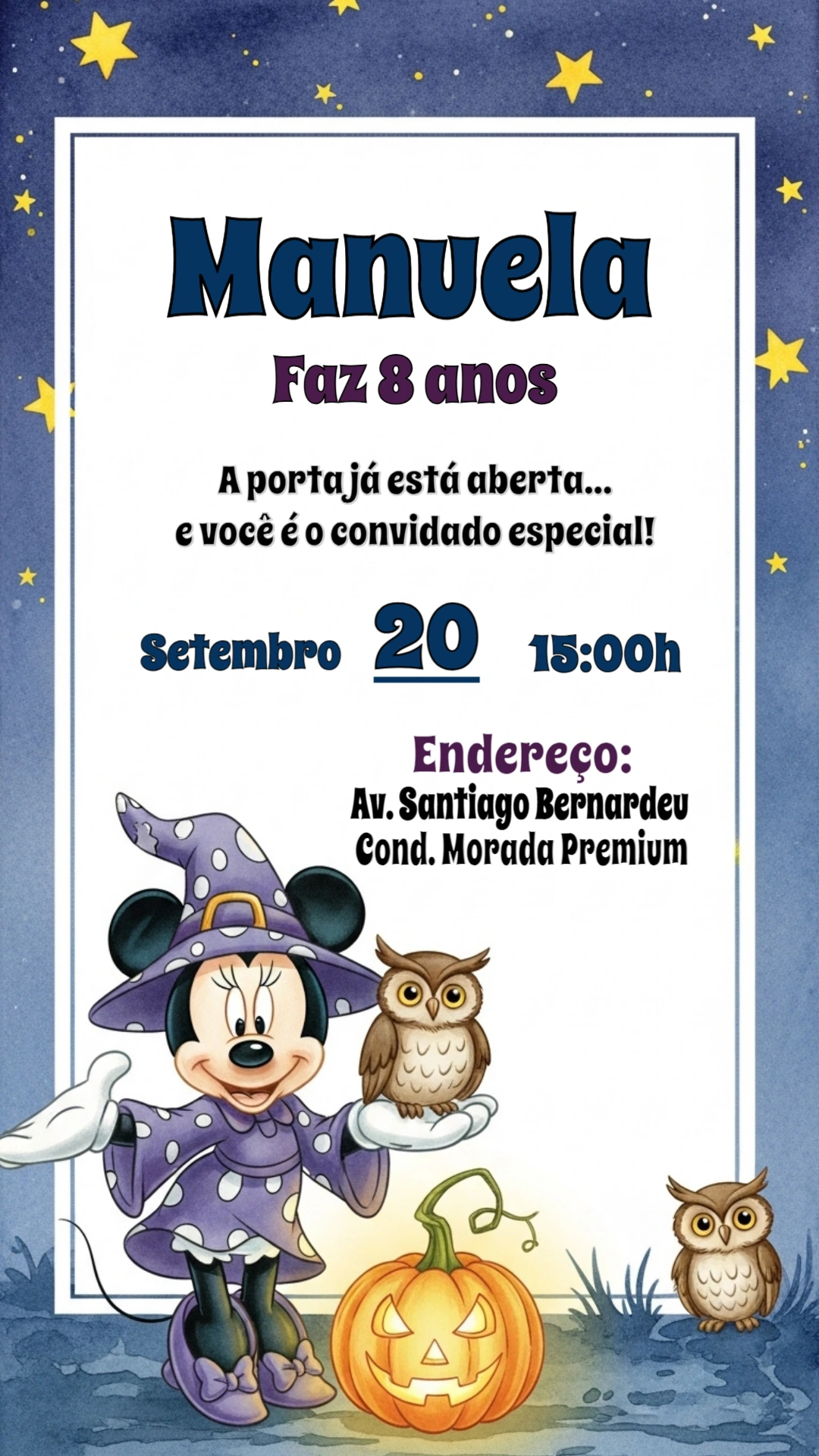 Convite de Aniversário Minnie Bruxa para Editar Online