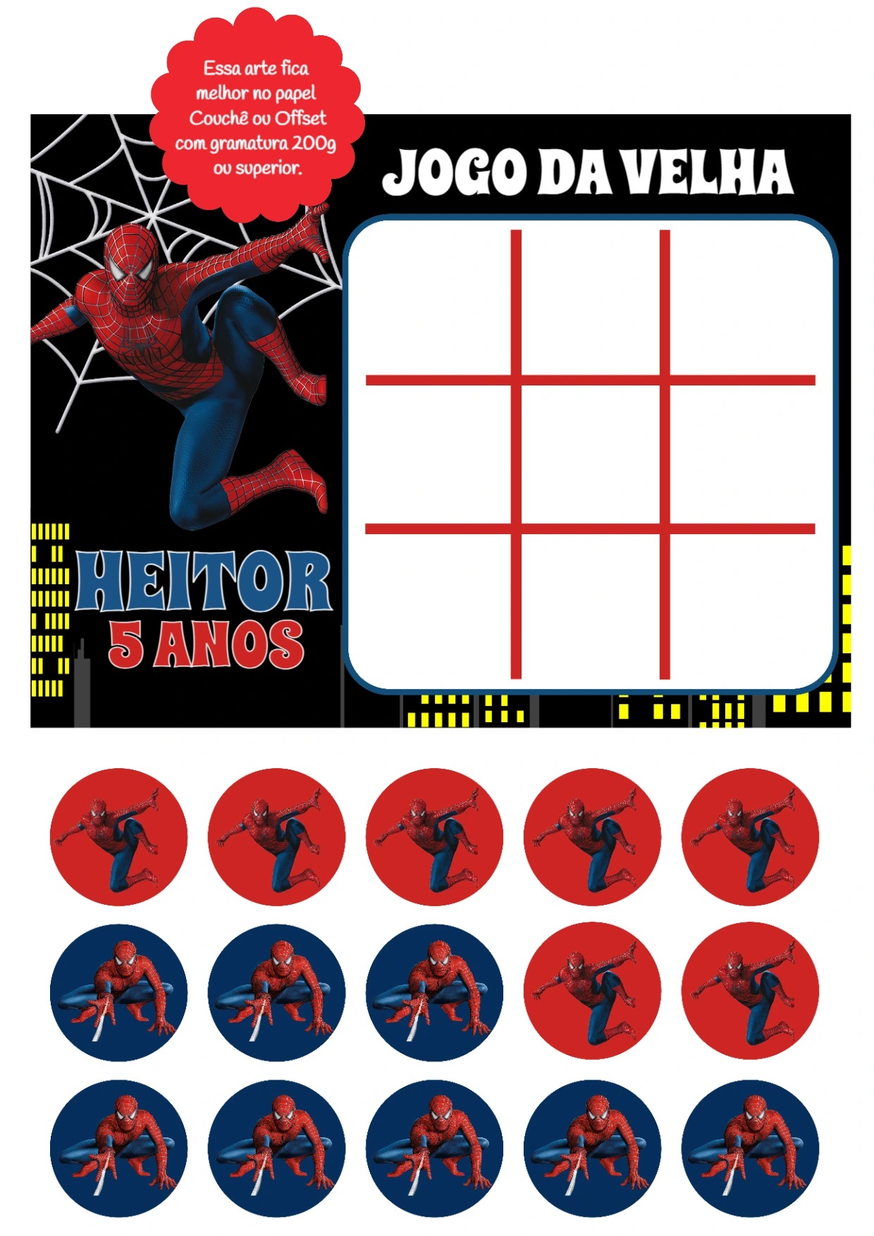 Jogo da Velha Homem Aranha Editável para Lembrancinha de Festa