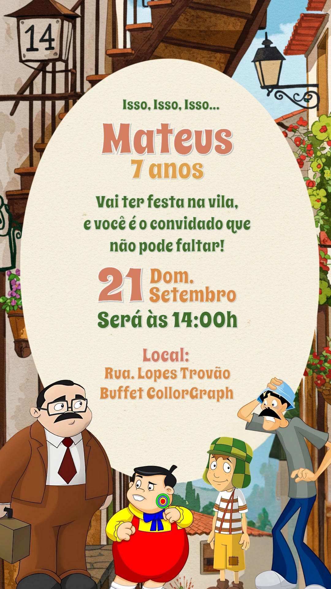 Convite de Aniversário Chaves com a Turma para Editar Online