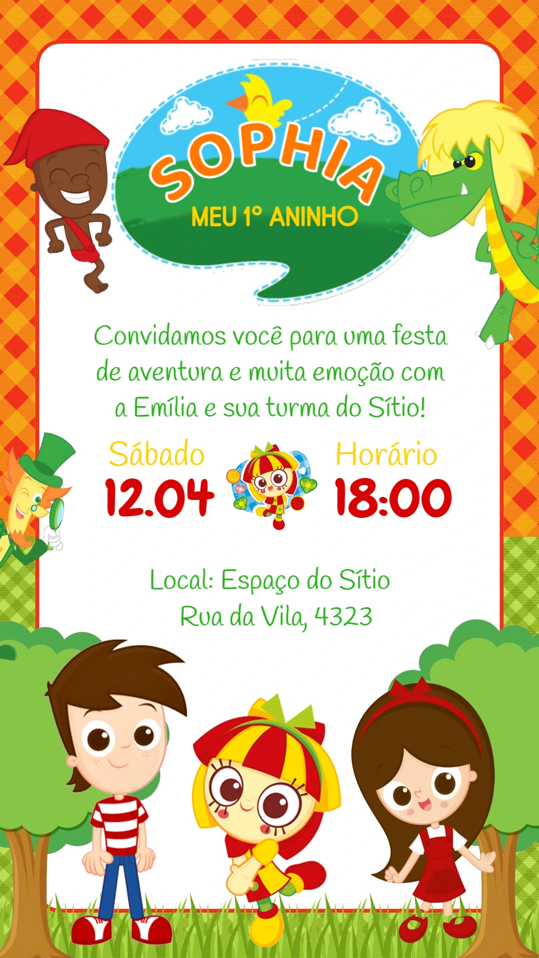 Convite de Aniversário Sítio do Pica-Pau Amarelo para Editar
