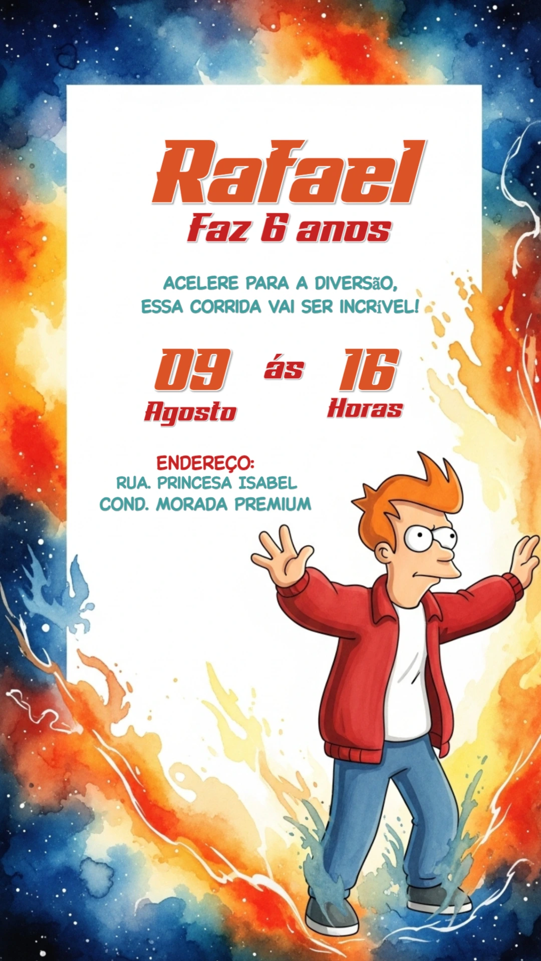 Convite Aniversário Futurama com Philip J. Fry para Editar
