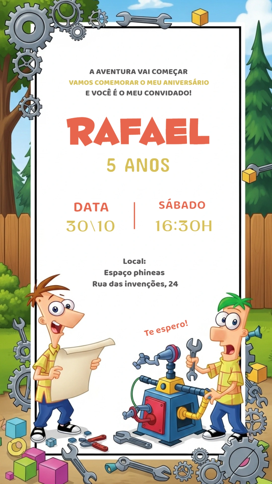 Convite de Aniversário Phineas e Ferb para Editar Online