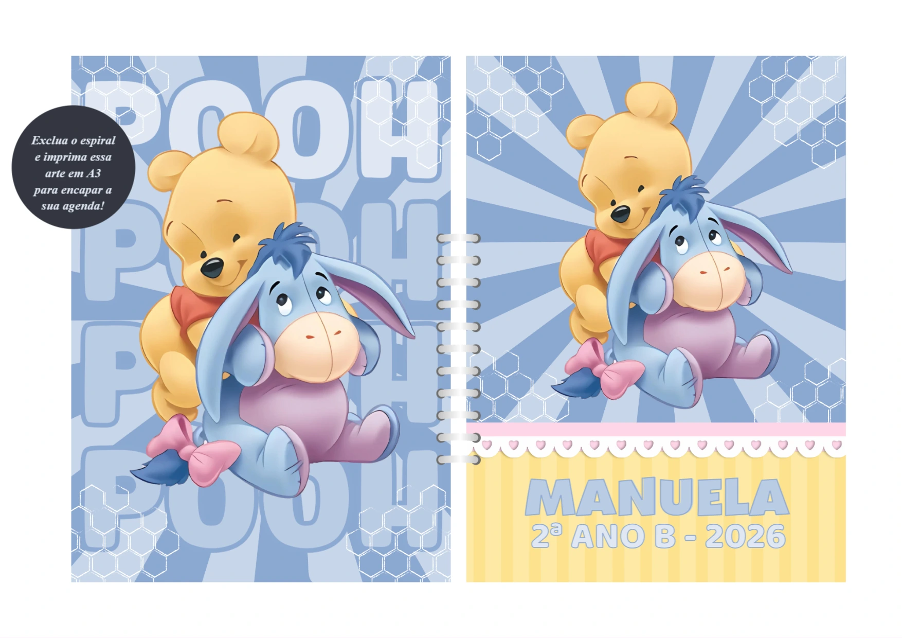 Capa de Agenda Ursinho Pooh e Amigos Editável Online