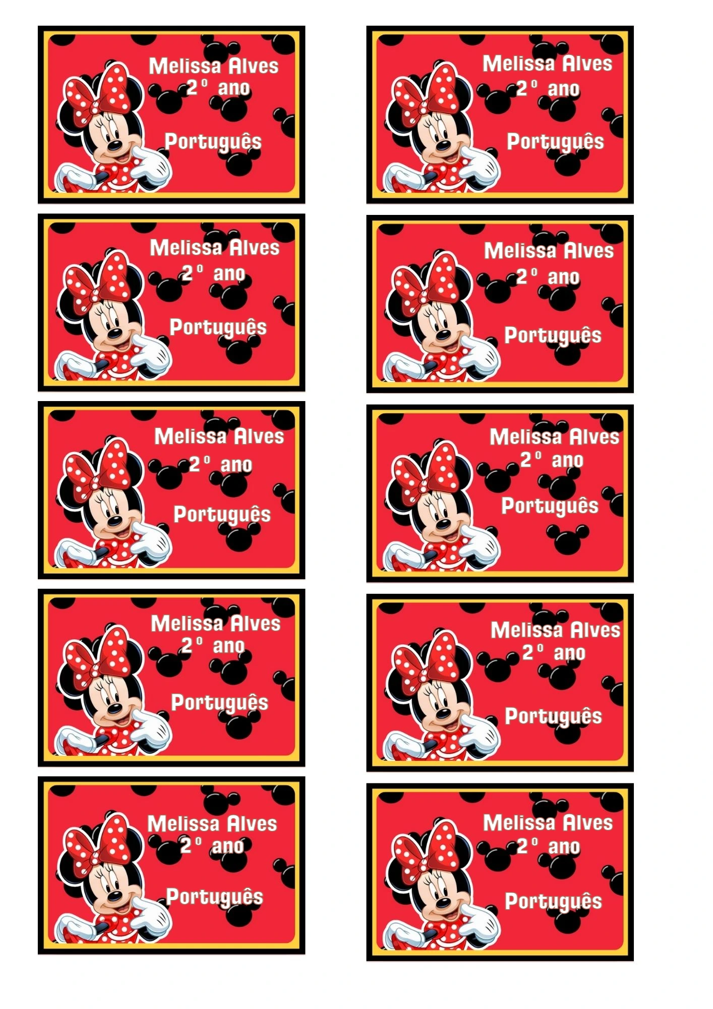Etiqueta Escolar Minnie Vermelha Modelo Editável para Imprimir