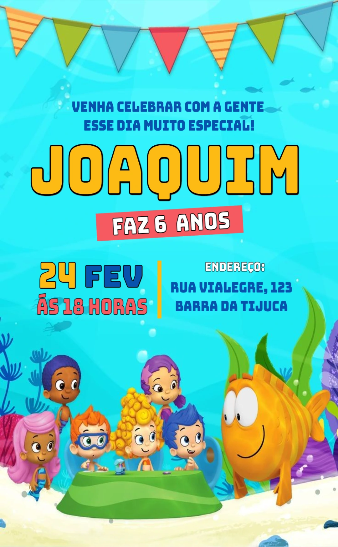 Convite Aniversário Bubble Guppies para Editar Online