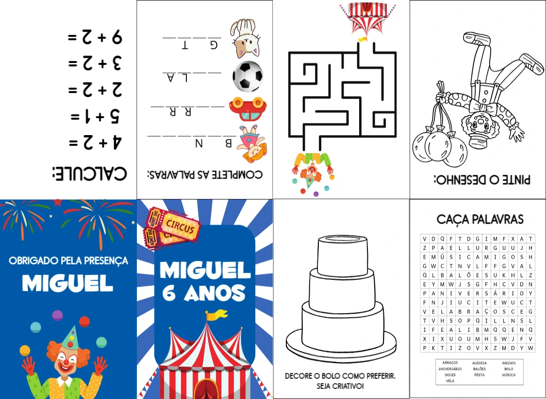Lembrancinha Festa Circo: Livro de Atividades para Editar