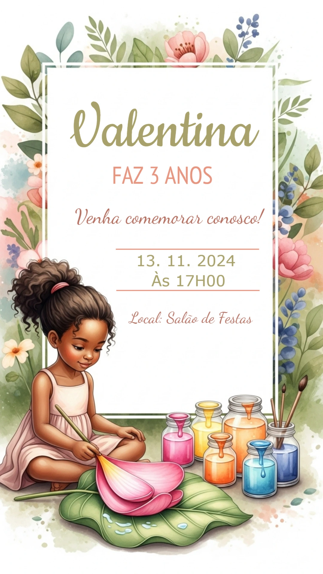 Convite Aniversário Tema Pintura Aquarela para Editar