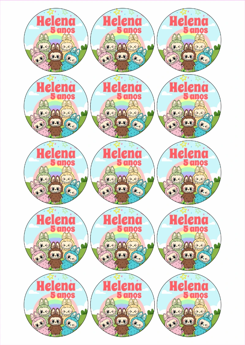 Adesivo Redondo Aniversário Labubu para Editar Online