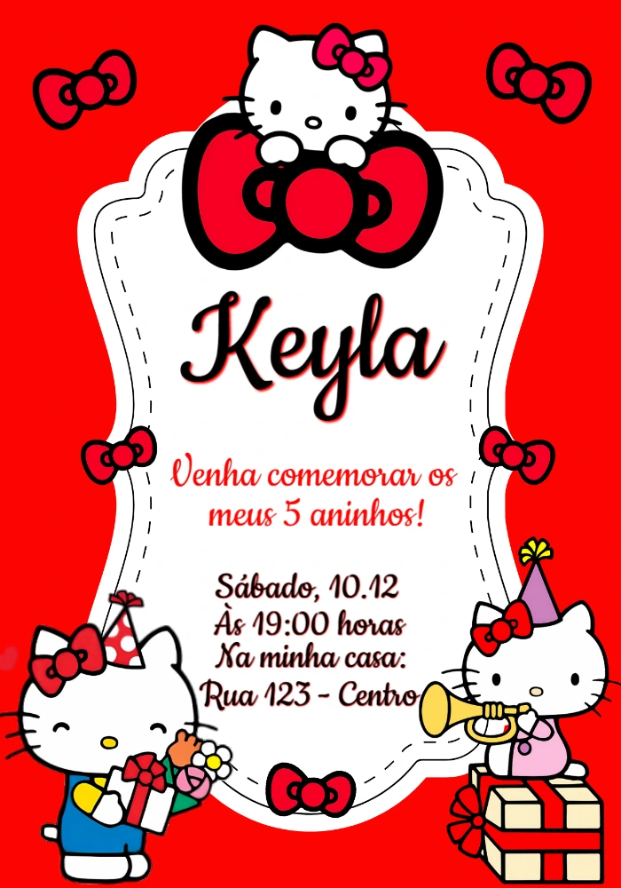 Convite Digital Editável Aniversário Infantil Hello Kitty
