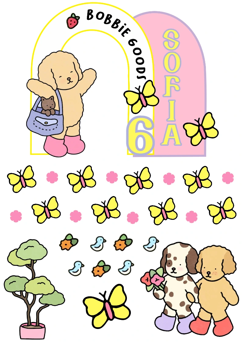 Topo de Bolo Cachorrinhos Fofos Estilo Bobbie Goods para Editar