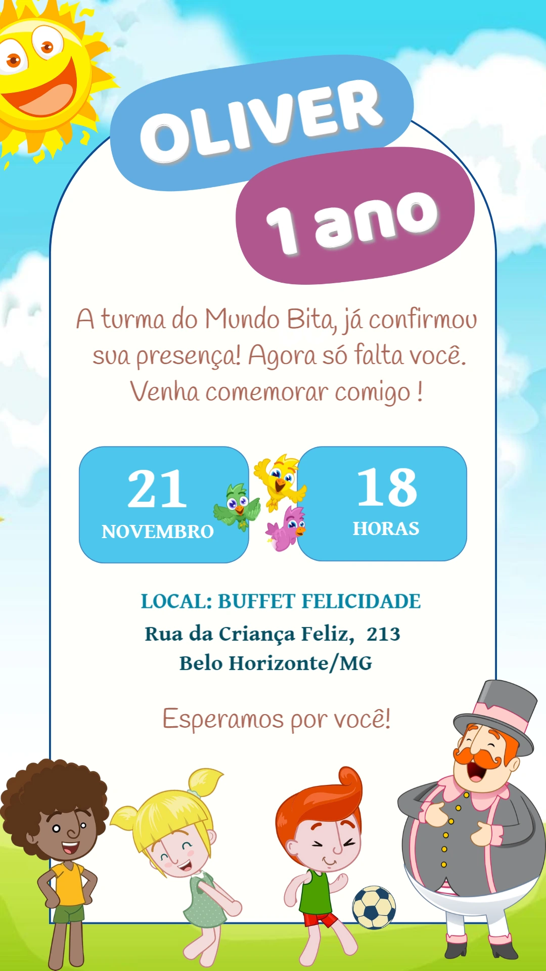 Convite de Aniversário Mundo Bita para Editar e Imprimir