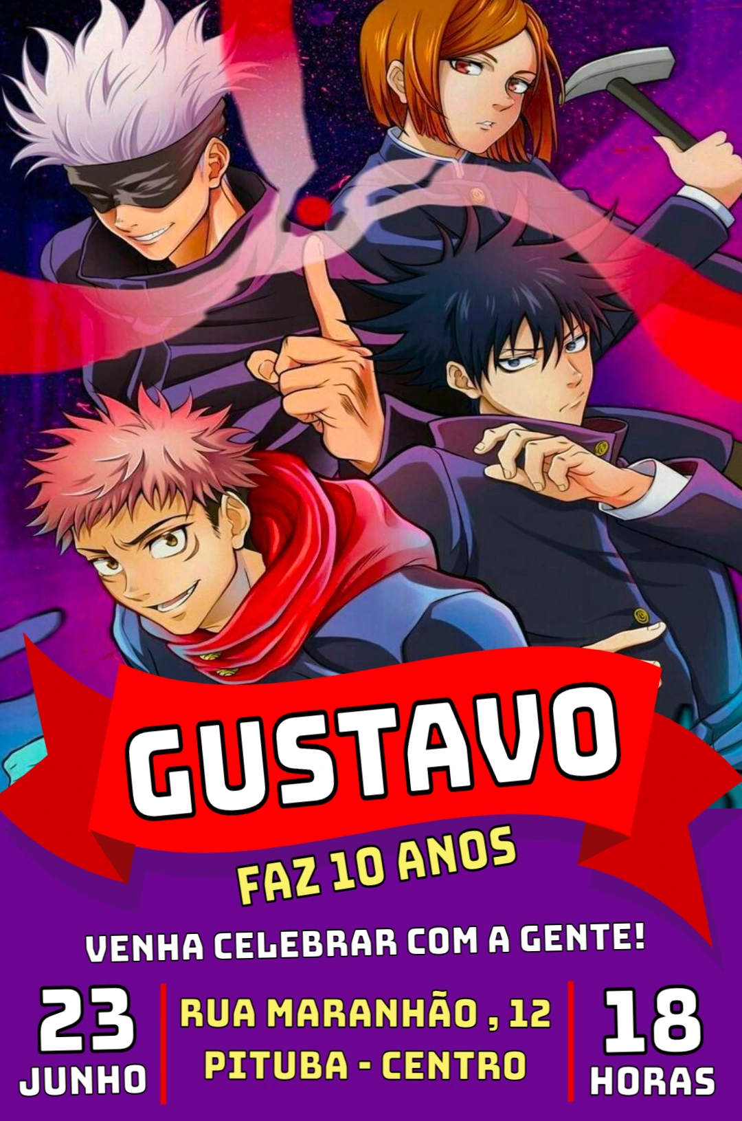 Convite de Aniversário Jujutsu Kaisen para Editar Online