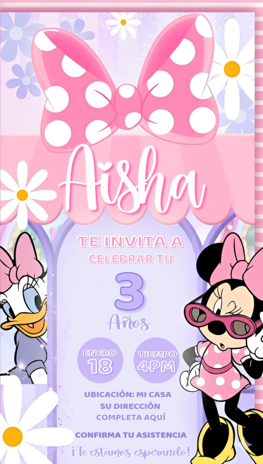 Invitación de Cumpleaños de Minnie y Daisy para Editar Online