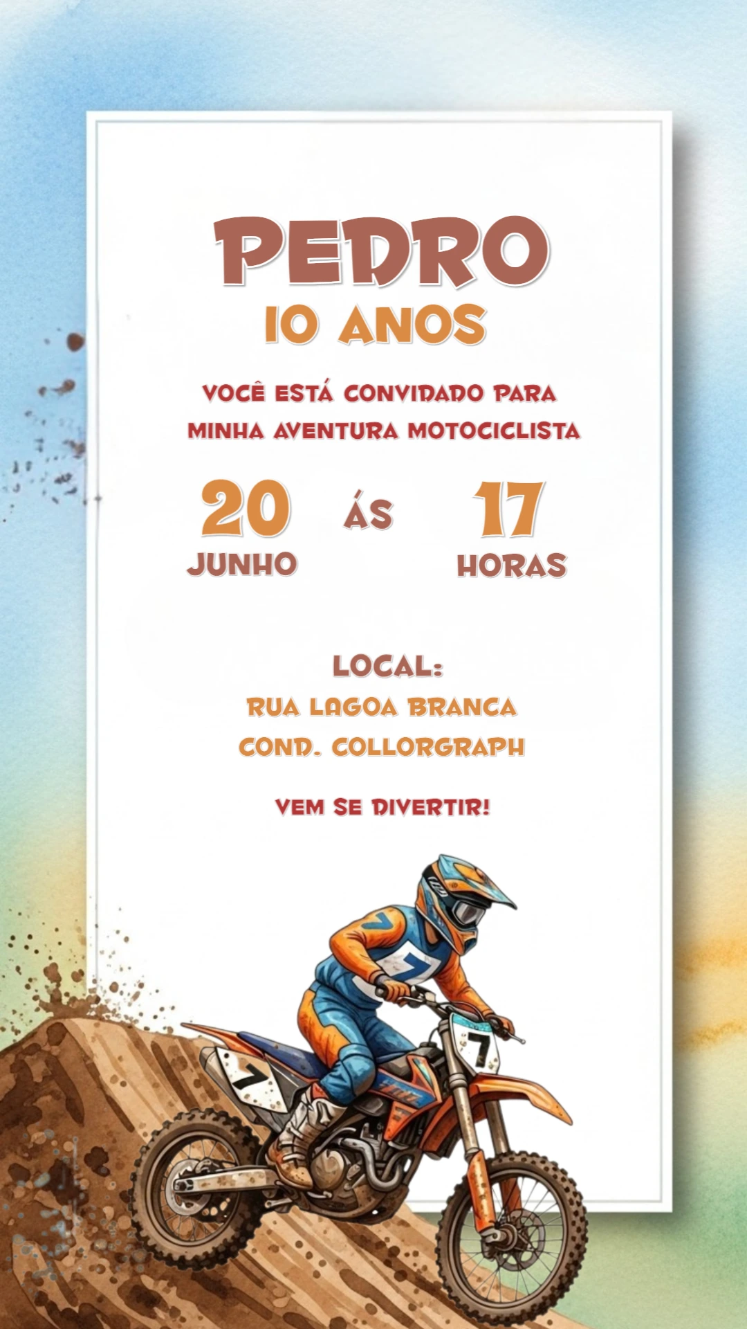 Convite de Aniversário Motocross Radical para Editar Online
