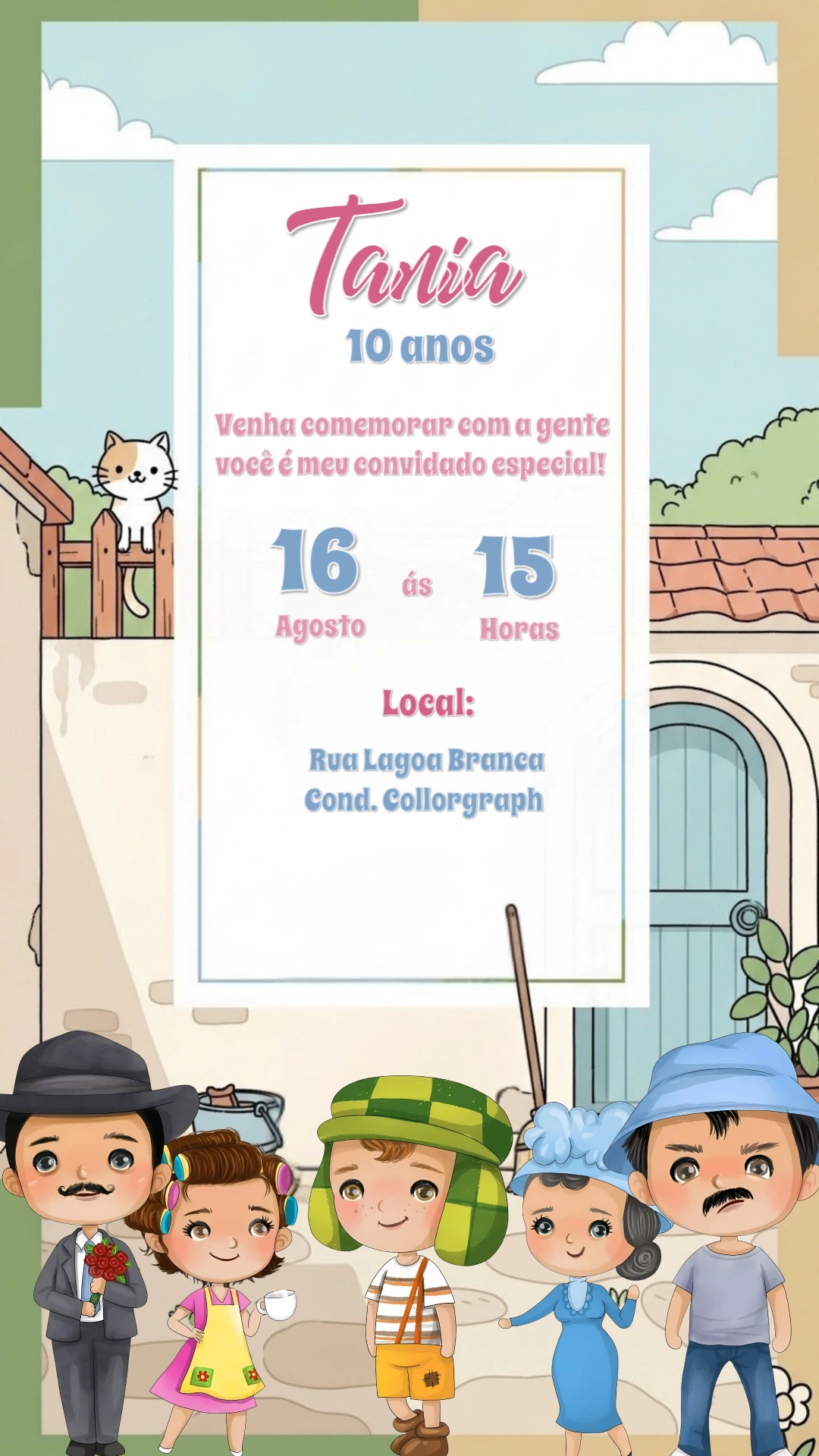 Convite de Aniversário Turma do Chaves Fofo para Editar Online