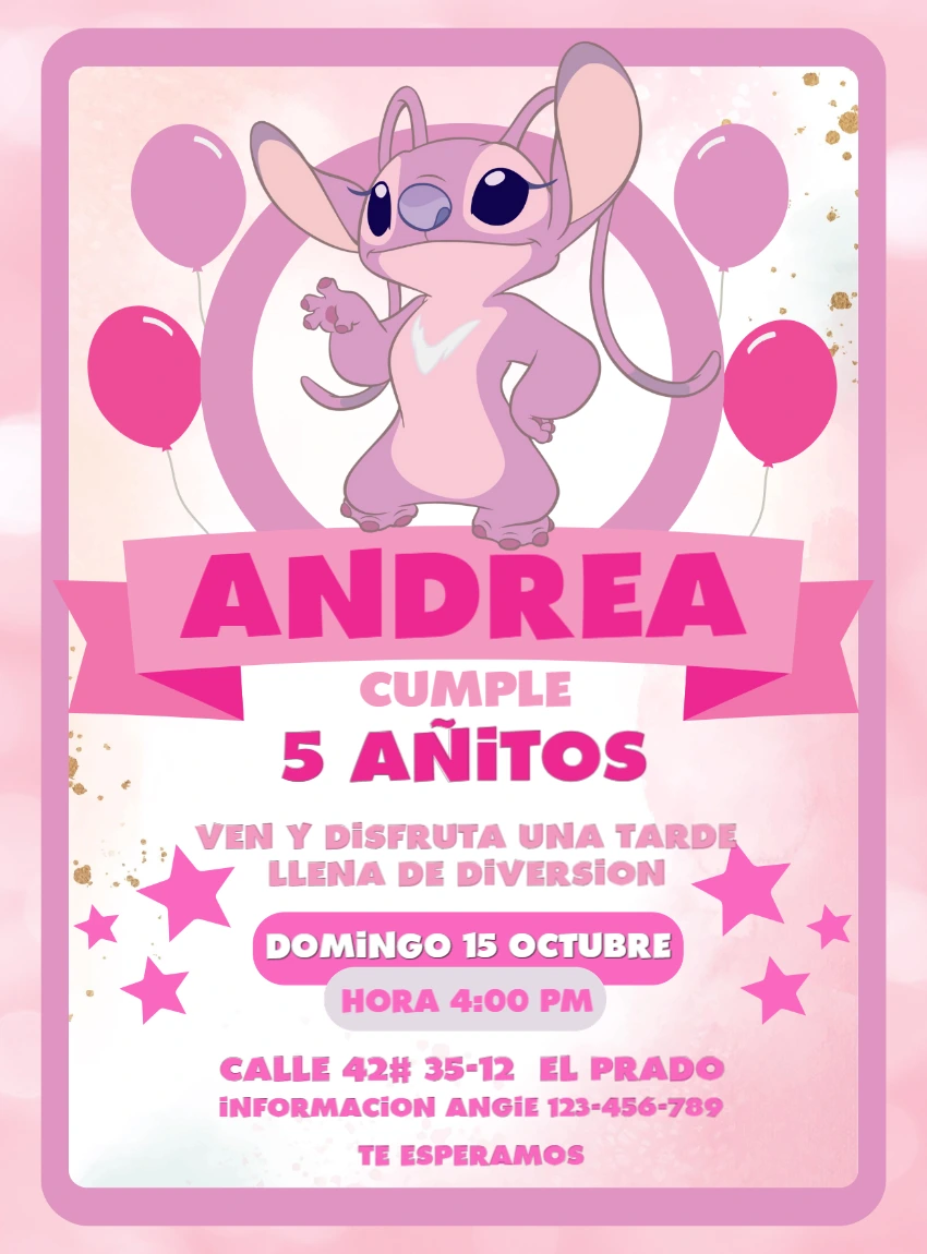 Invitación de Cumpleaños de Angel Rosa para Editar