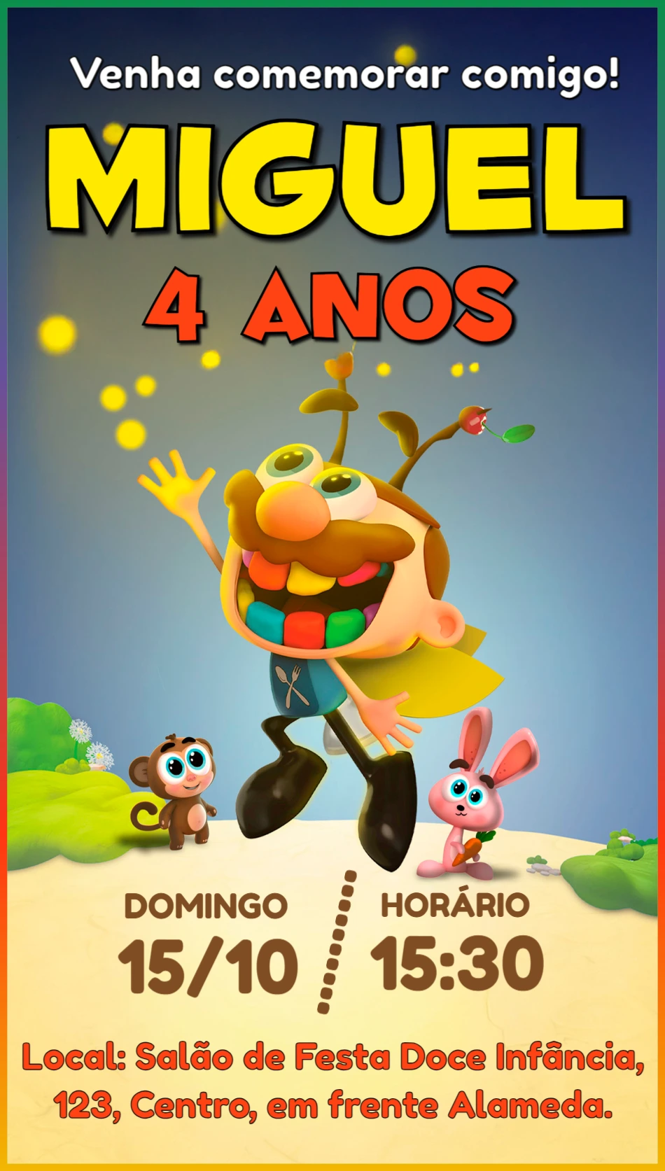Convite Aniversário Tema Comilão para Editar Online