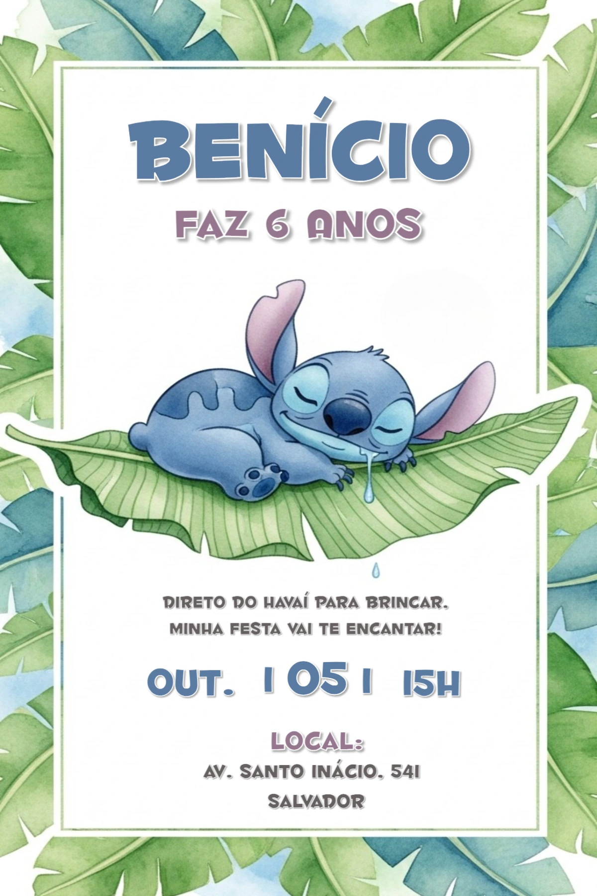 Convite Aniversário Stitch Tropical para Editar Online