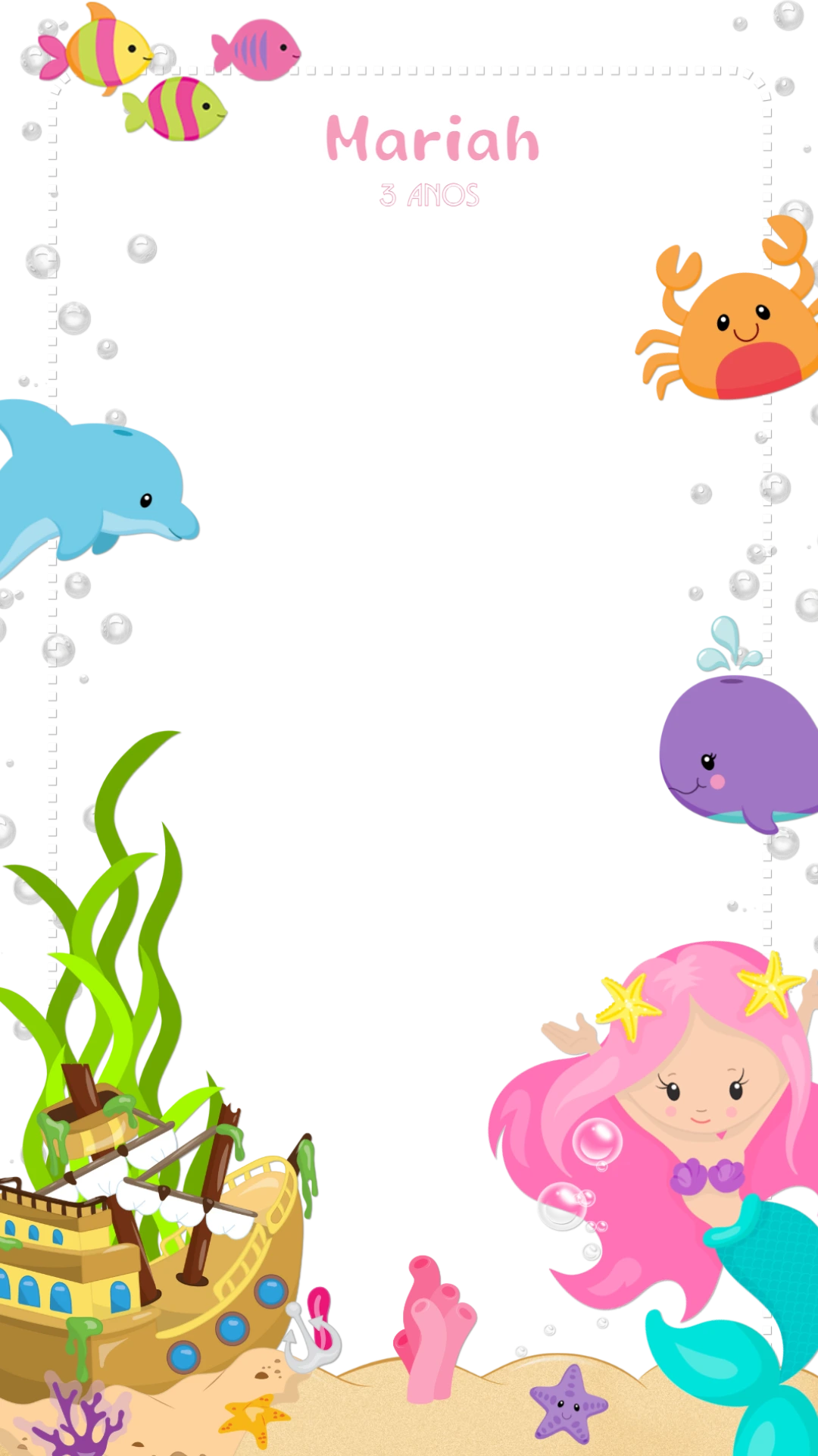 Moldura de Aniversário Sereia para Foto para Editar Online