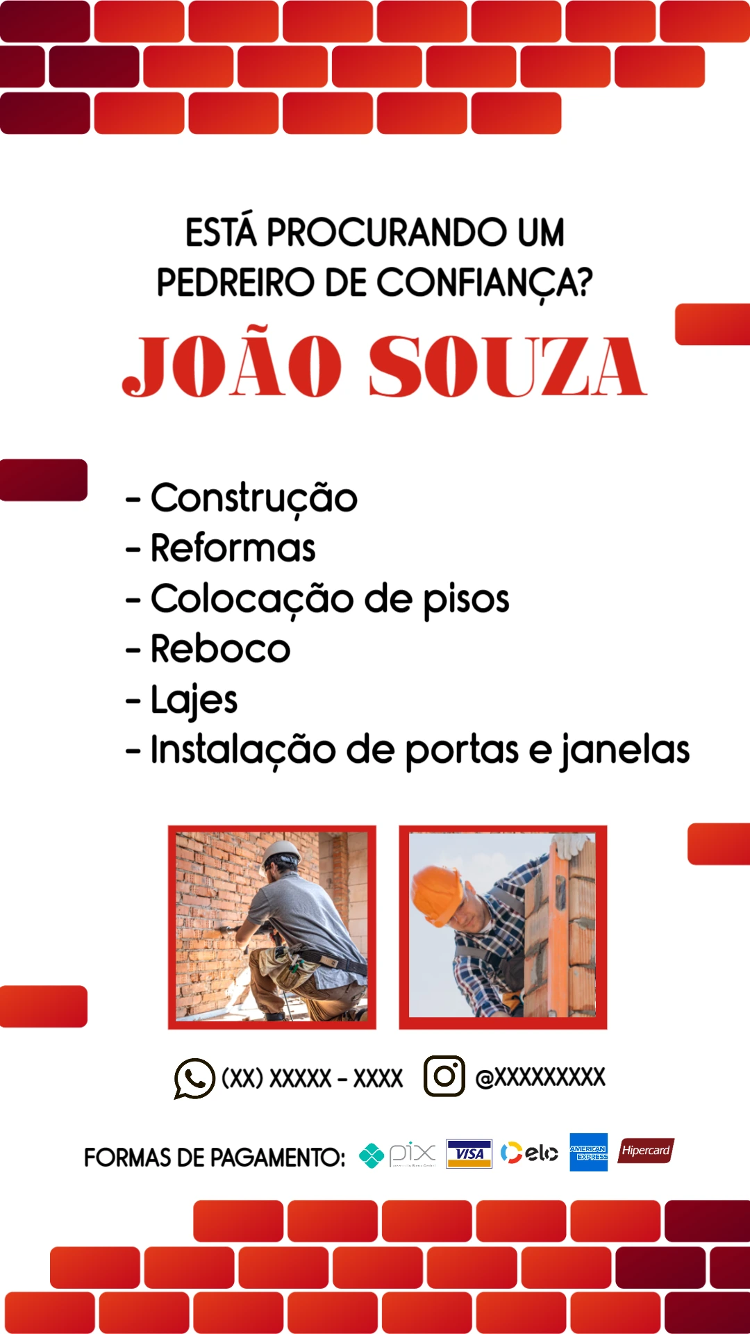 Cartão de Visita Pedreiro Profissional para Editar Online