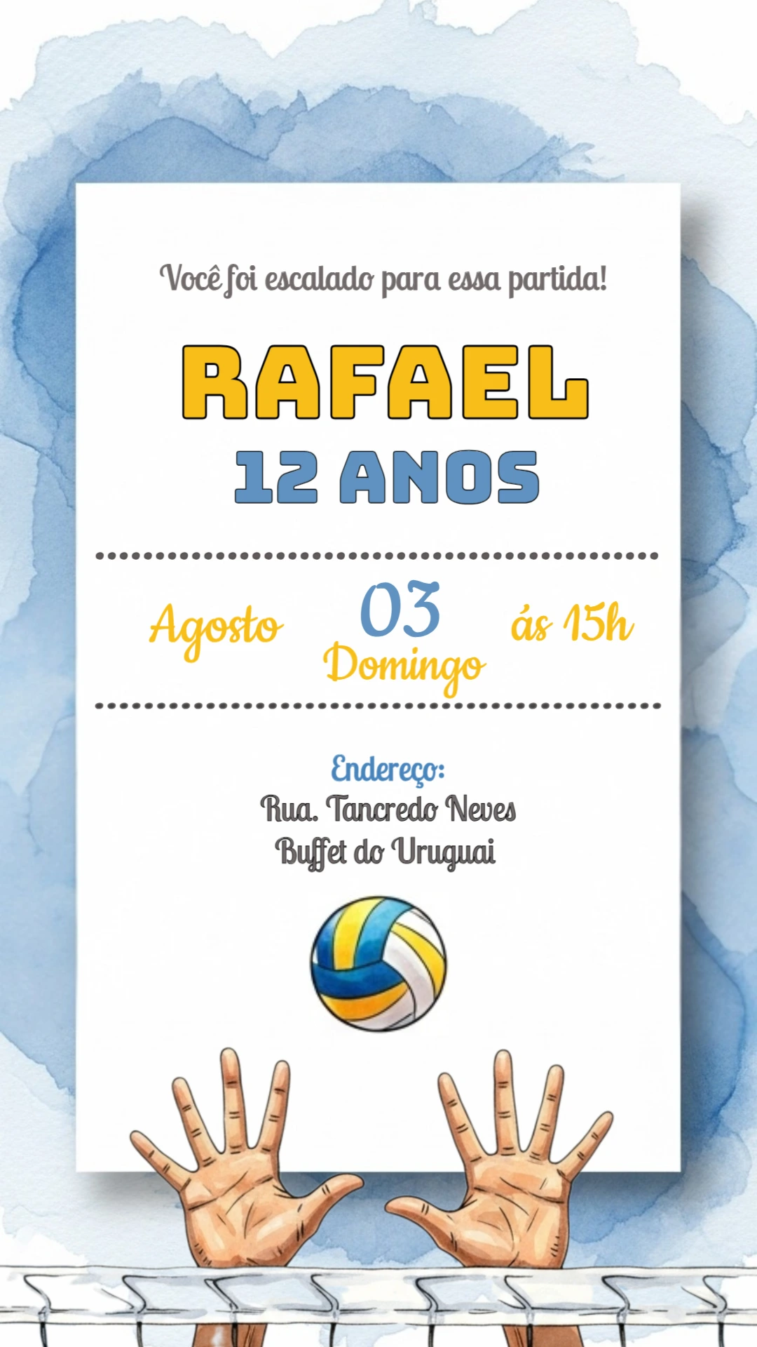 Convite de Aniversário Vôlei Masculino para Editar Online