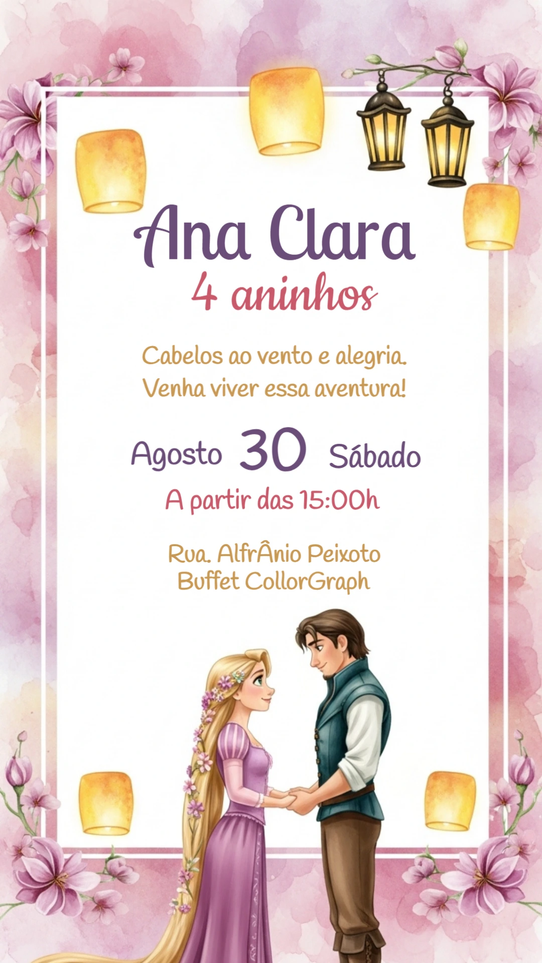 Convite Aniversário Enrolados Rapunzel para Editar Online