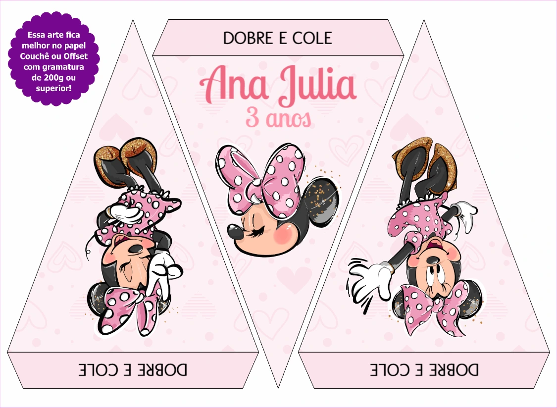 Cone Pirâmide Aniversário Minnie Rosa para Editar Online