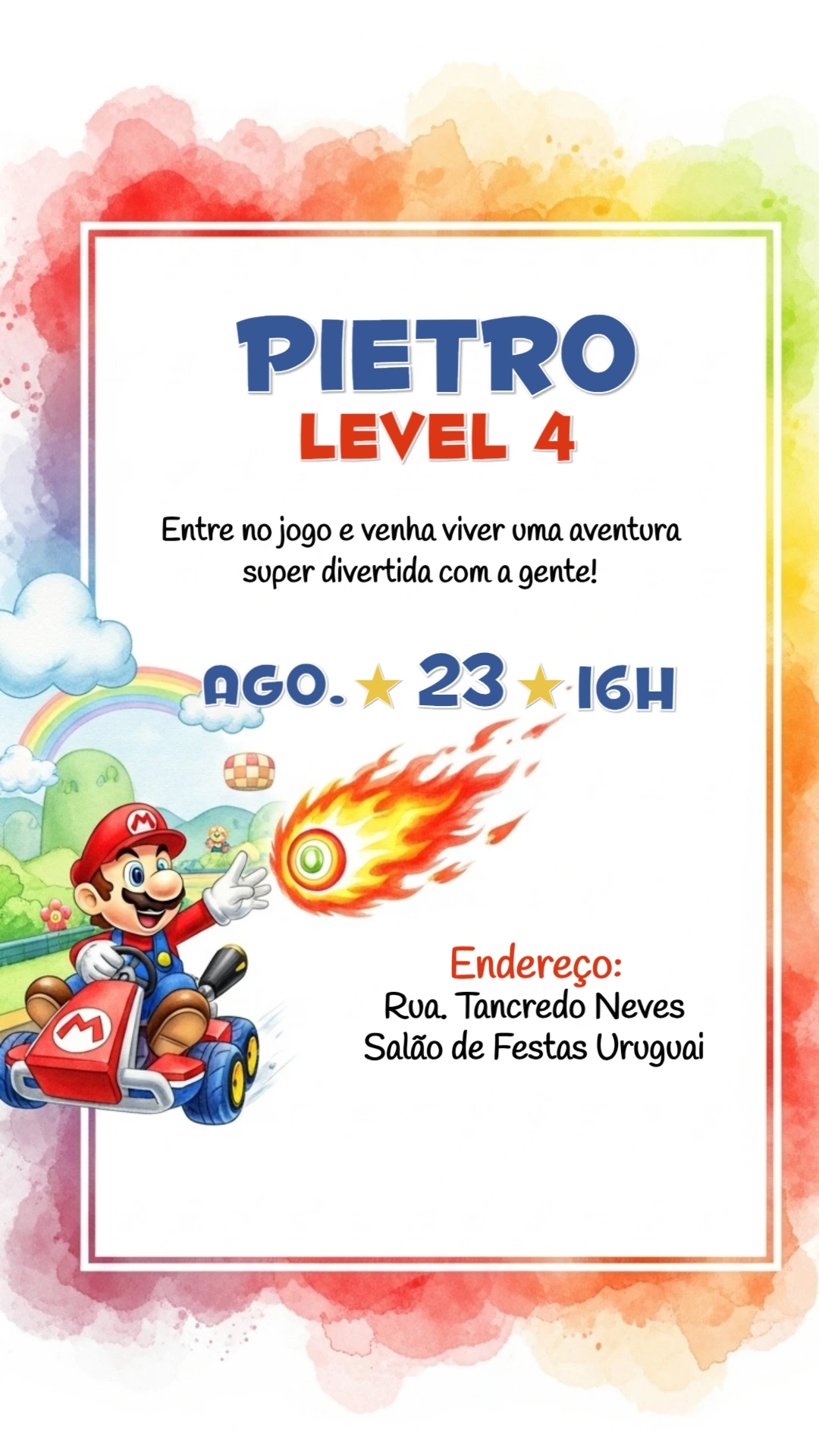 Convite de Aniversário Super Mario Kart para Editar Online