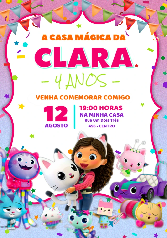 Convite Aniversário A Casa Mágica da Gabby para Editar